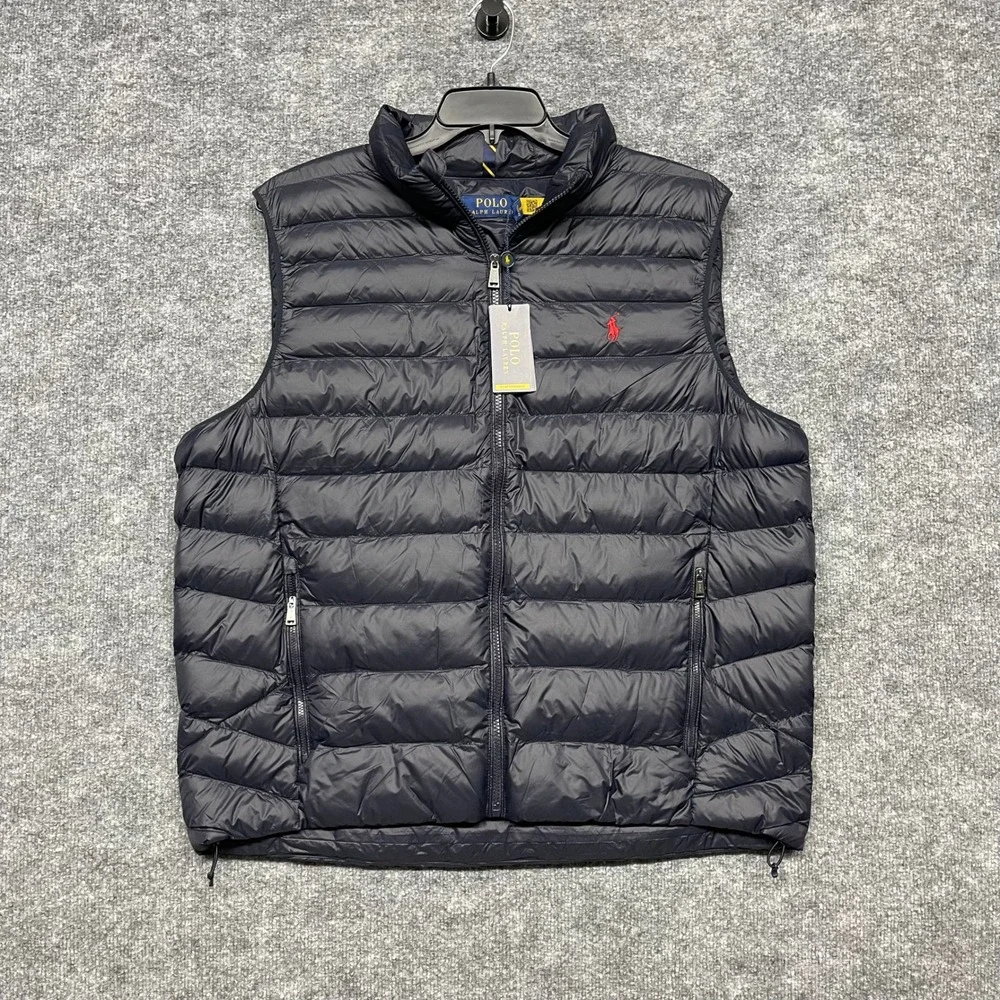 Polo Ralph Lauren Puffer Vest Mens XL Navy Blue Performance Quilted Red Pony